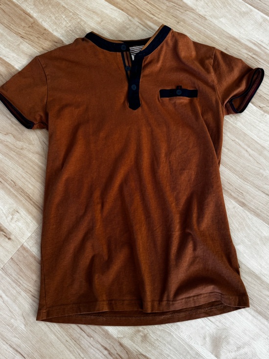 Scott James Other - Men's Casual Short Sleeve Henley Shirt in Rust with Contrast Trim Size Small
